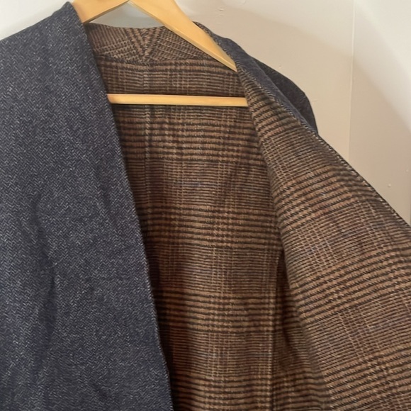 Max Mara Cucito A Mano NWT Midnight Blue Brown Chevron Galles Robe Jacket Sz 12 - Picture 10 of 16